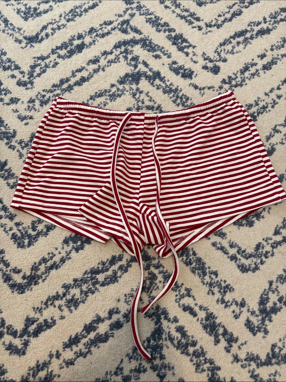 Edikted Red & White Striped Knit Drawstring Shorts